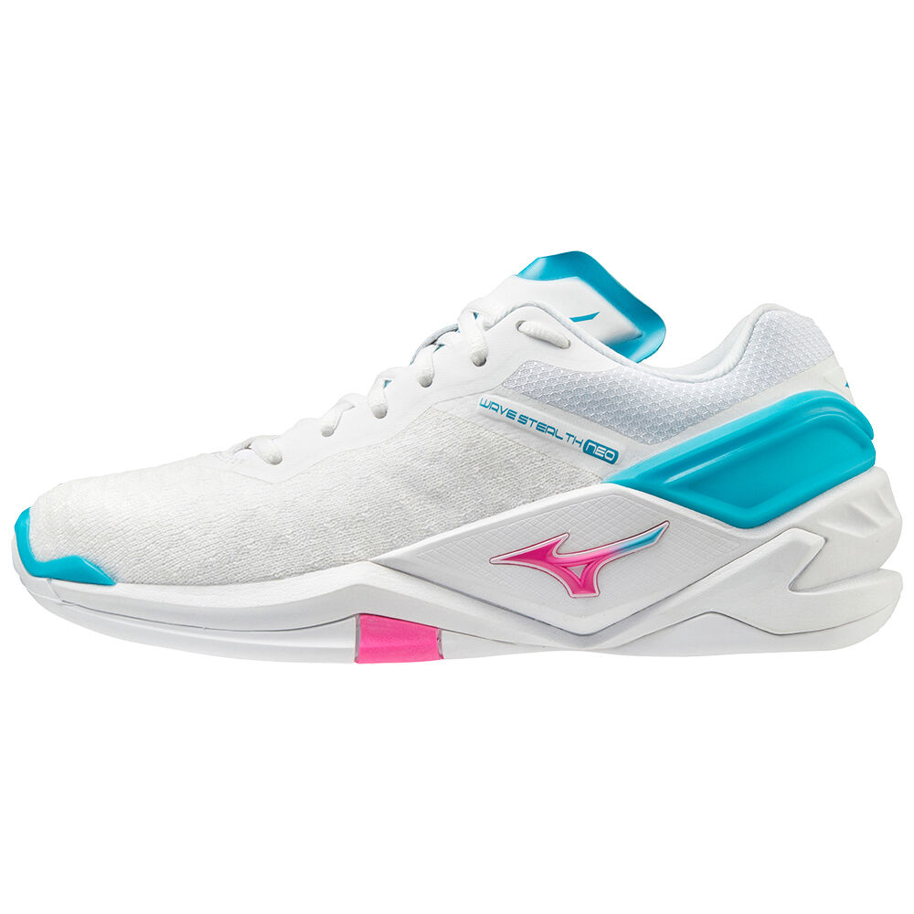 Womens Mizuno Wave Stealth Neo Badminton Shoes White/Pink/Blue Turquoise Philippines (CEWGSH835)